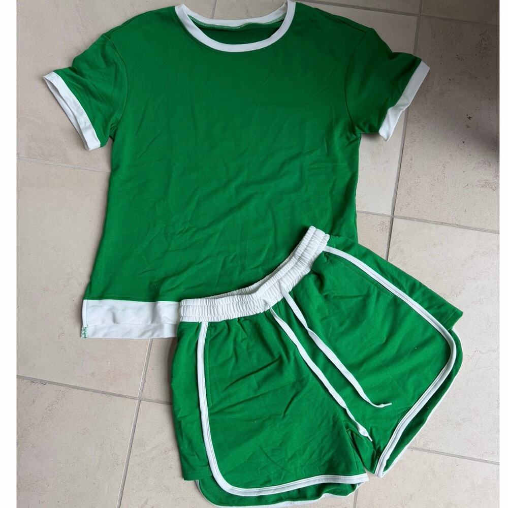 Green 2 Piece Lounge Set Small Matching Shorts & Top Sporty Tennis Style